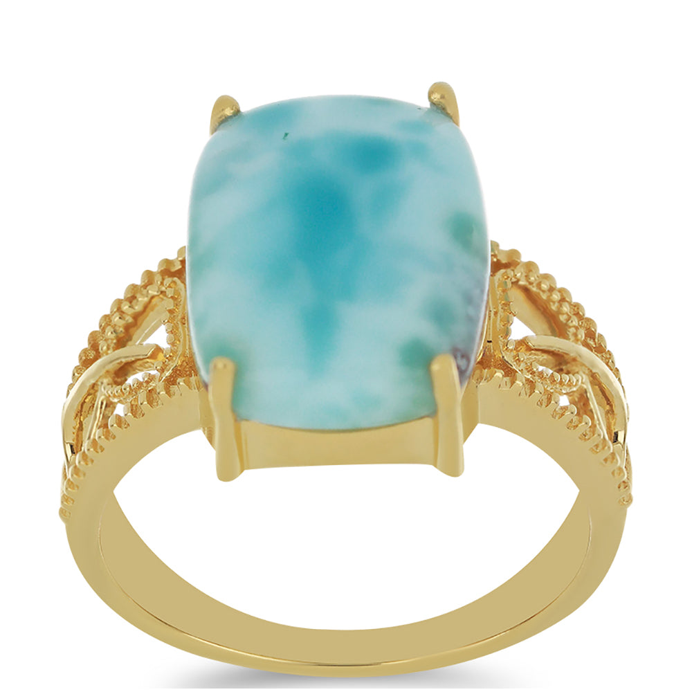 Anillo de Plata Bañada en Oro con Larimar