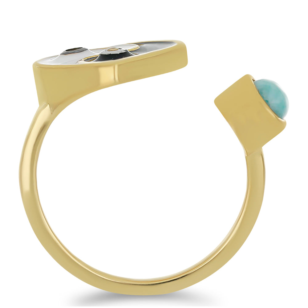 Anillo de Plata Bañada en Oro con Esmalte y Larimar 2 