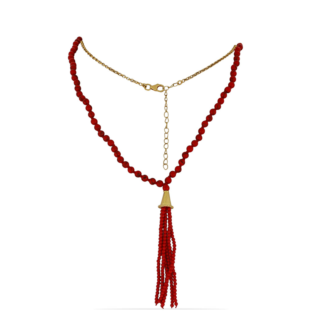 Collar de Plata Bañada en Oro con Coral de Esponja Roja