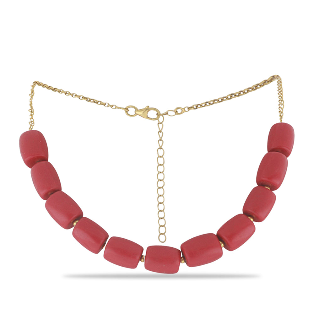 Collar de Plata Bañada en Oro con Coral de Esponja Roja 1 