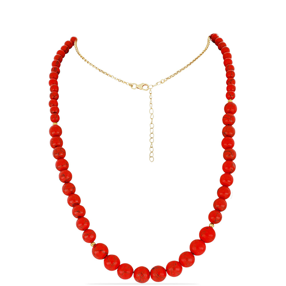 Collar de Plata Bañada en Oro con Coral de Esponja Roja