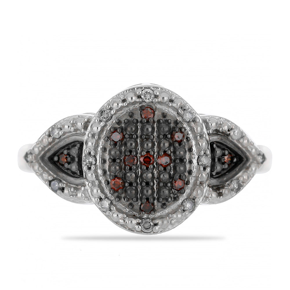 Anillo de Plata con Diamante Rojo y Diamante blanco