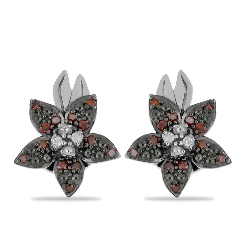 Pendientes de Plata con Diamante Rojo y Diamante blanco