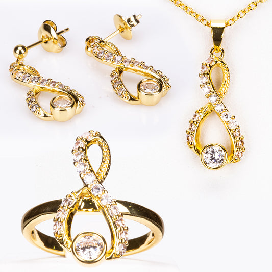 Conjunto de Aleación Bañado en Oro con Cristal Emporia® Blanco ( Collar +Pendientes +Colgante )