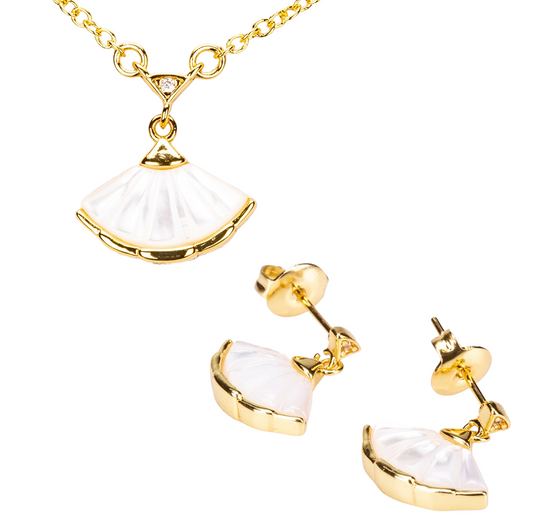 Conjunto de Aleación Bañado en Oro con Cristal Emporia® Blanco ( Collar +Pendientes +Colgante )
