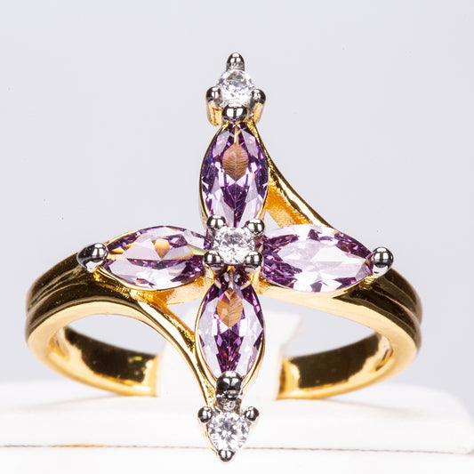 Conjunto de Aleación Bañado en Oro con Cristal Emporia® Púrpura (Collar +Pendientes +Anillo +Colgante )