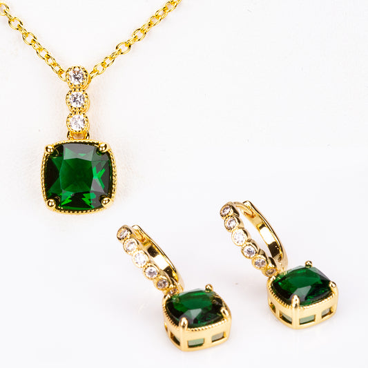 Conjunto de Aleación Bañado en Oro con Cristal Emporia® Verde (Collar +Pendientes +Colgante )
