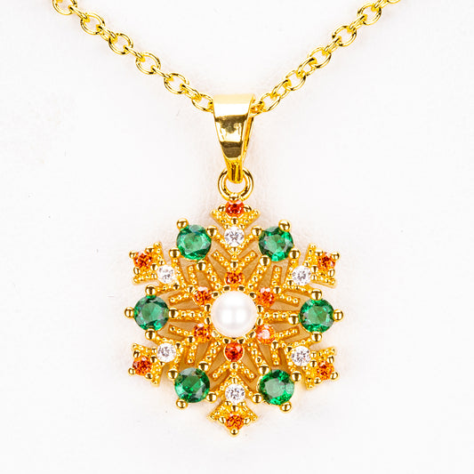 Conjunto de Aleación Bañado en Oro con Cristal Emporia® Rojo y Cristal Emporia® Verde (Collar +Pendientes +Colgante )