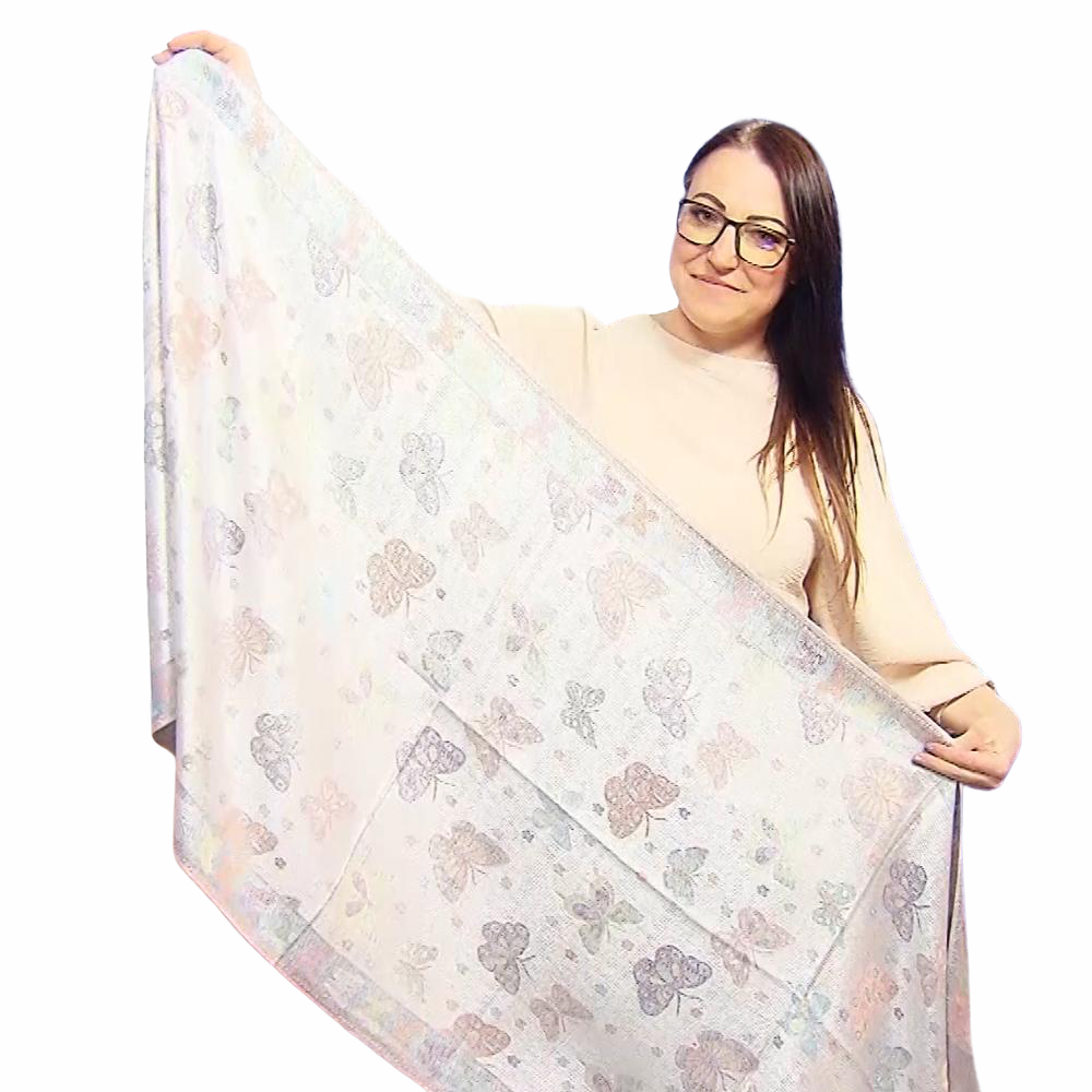 Bufanda de cachemira 100% pashmina auténtica, 70 cm x 170 cm, estampado de mariposas en blanco brillante