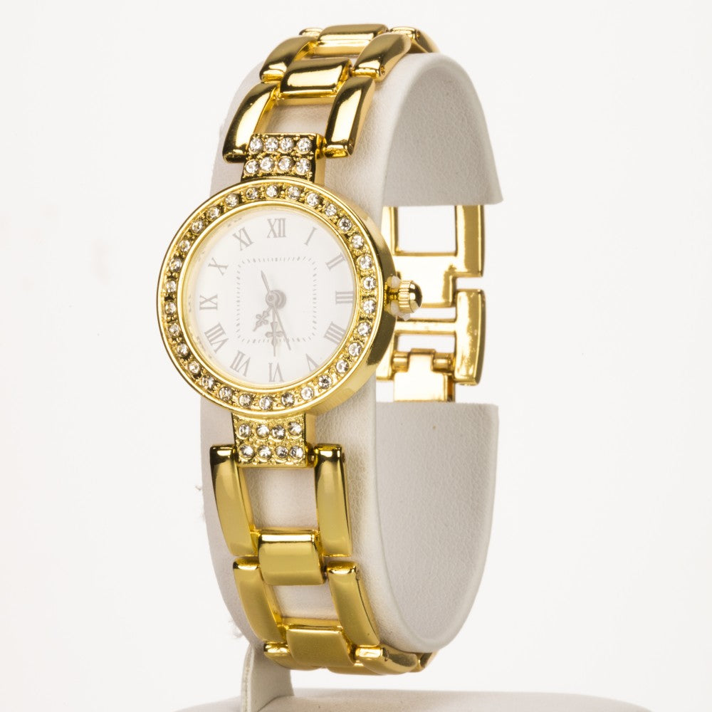 Reloj de Aleación Bañado en Oro con Cristal Emporia® Blanco 1 